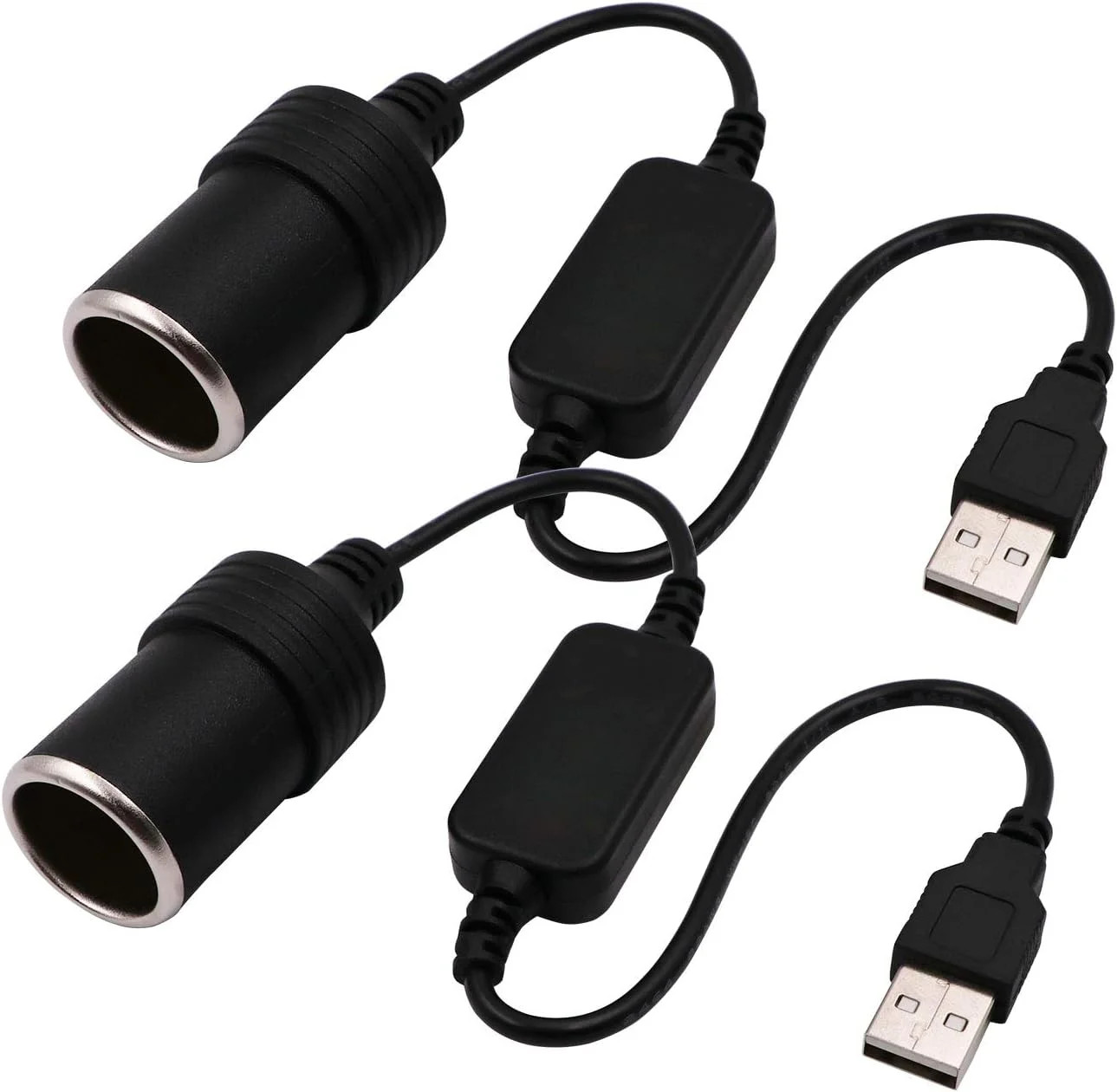 USB A Male to 12V Car Cigarette Lighter Socket Female Converter Cable 2-Pack ..