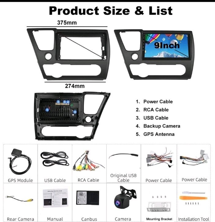 Touch Screen in-Dash GPS Navigation For 2013-2017 Honda Civic Carplay Car Radio