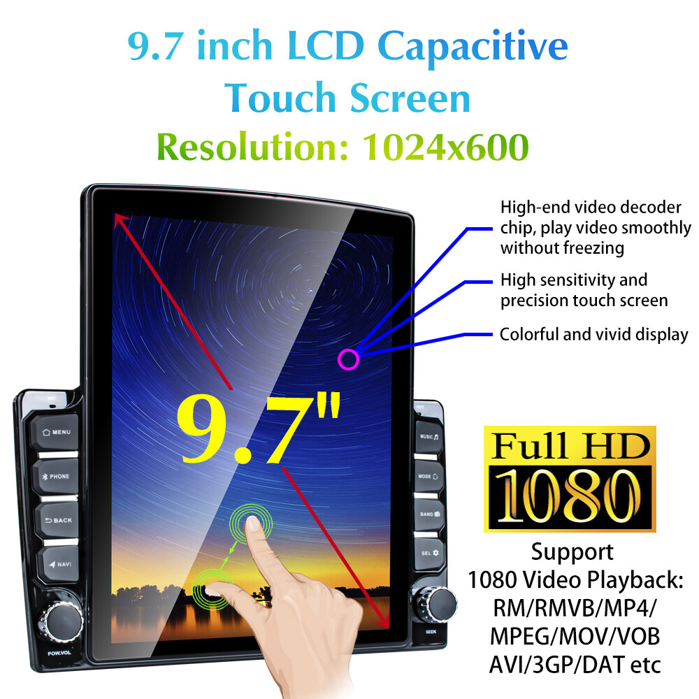 9.7″ 2 Din Car Stereo Android 12.0 Apple CarPlay GPS WiFi Touch Vertical Radio