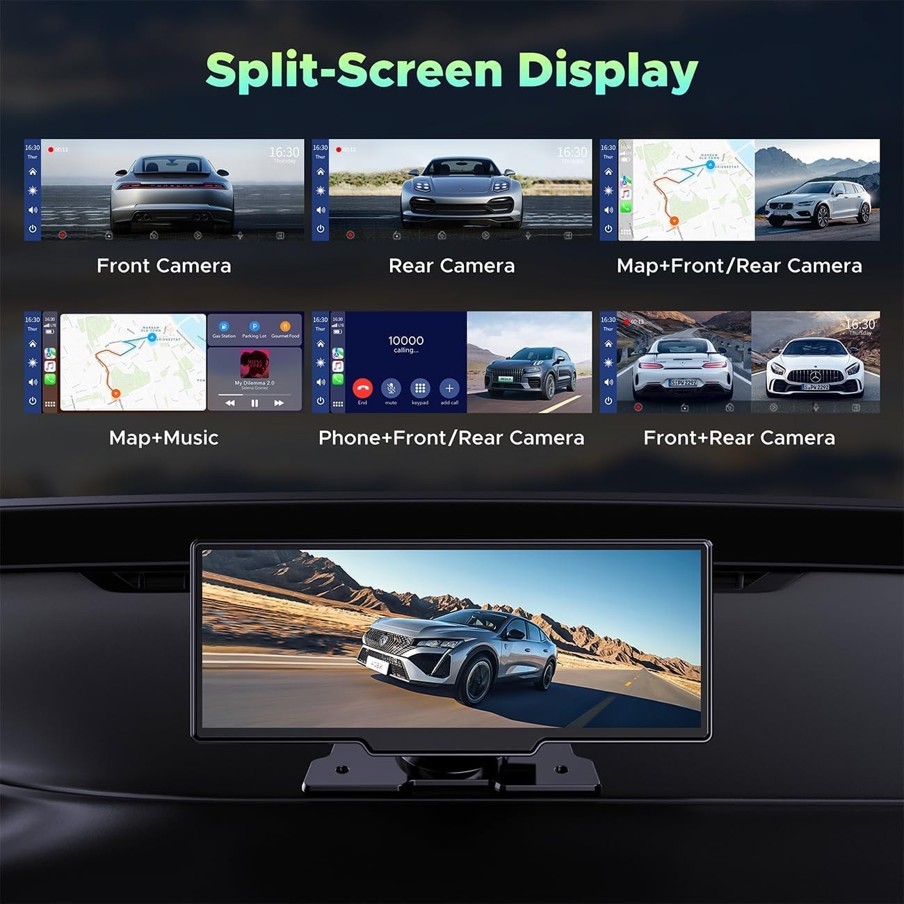 2.5K Dash Cam 9.26″ Car Stereo For Apple Carplay&Android Auto AirPlay +1080P Cam