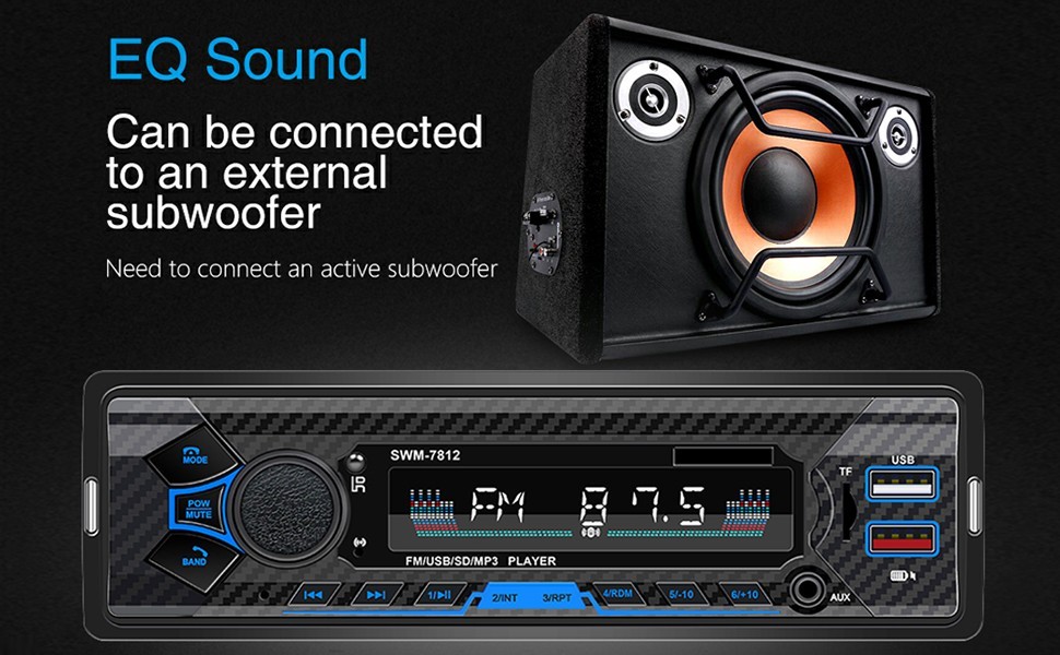 7 Inch Bluetooth Single Din Car Radio, Universal Car Radio with SWC, Subwoofer