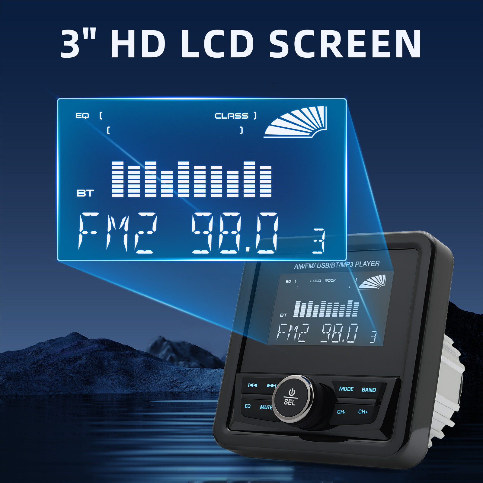 MP3 Boat Radio Stereo Marine Radio 3inch Display Media Video Player Waterproof