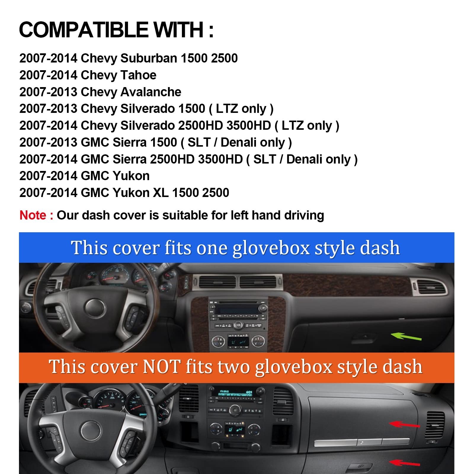 Gray Polyester Dashboard Cover – Fit for 2007-2014 Chevy Tahoe, Avalanche, Su…