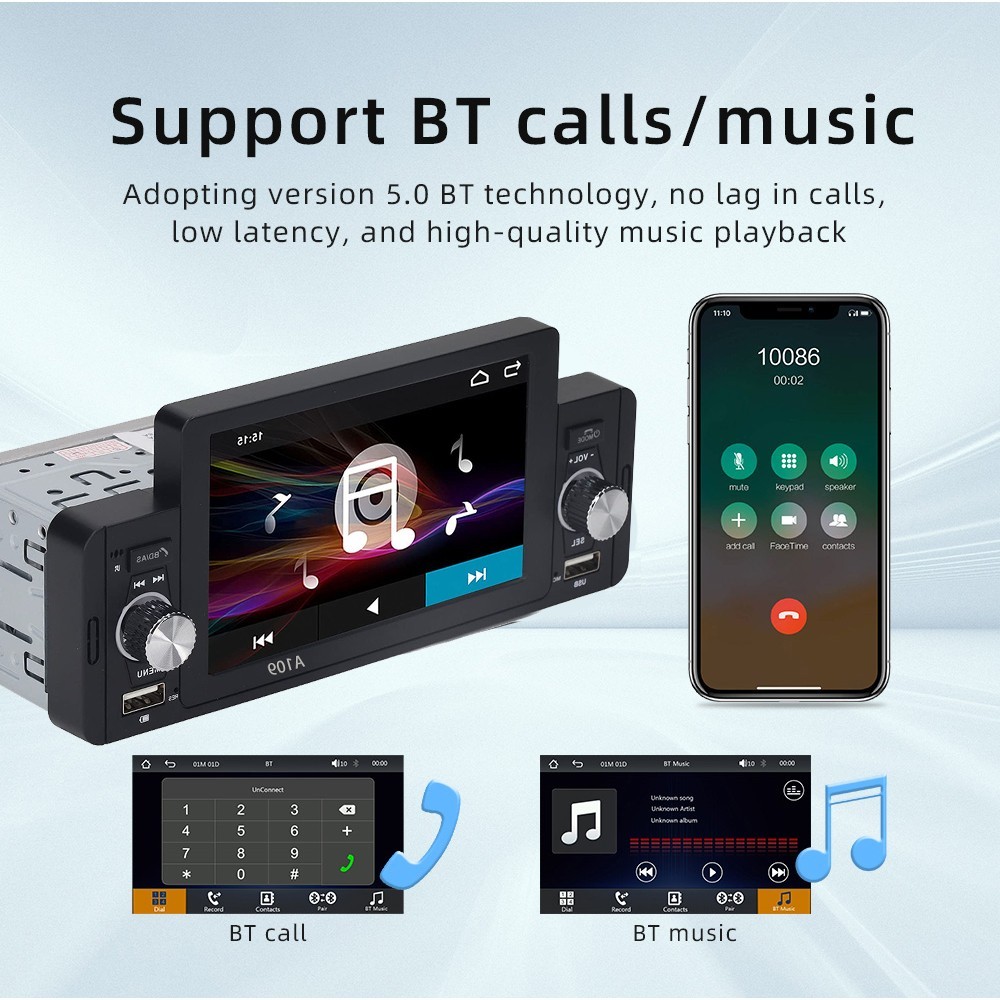 Single Din 5″ Car Bluetooth Radio with CarPlay Android Auto Mirror Touch Screen