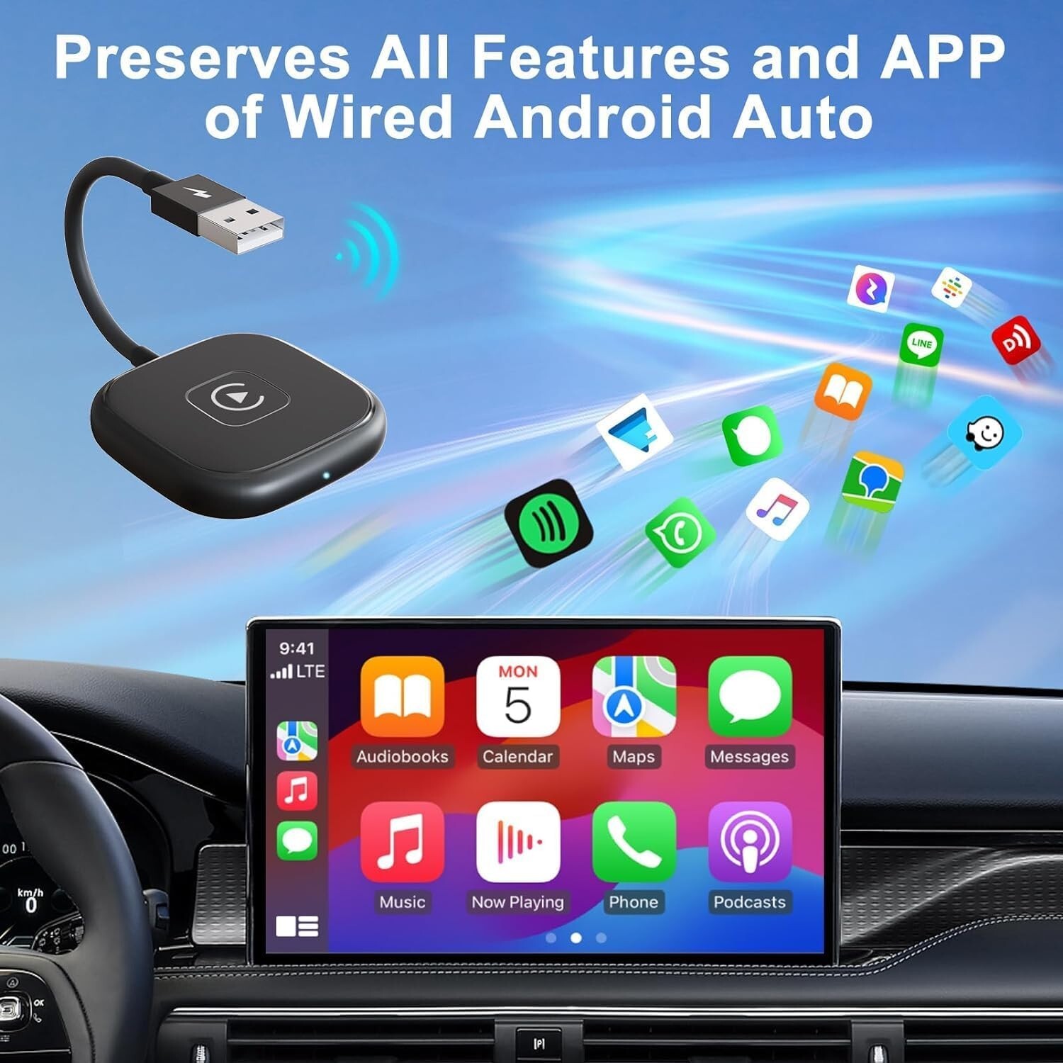 LXJTHT CarPlay Wireless Adapter for Wired CarPlay to Wireless SUITS 98% OF CARS