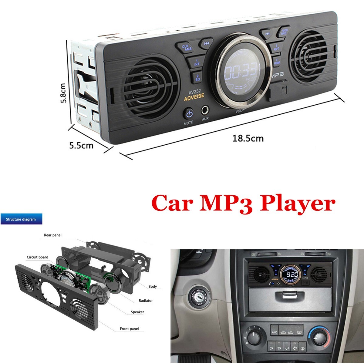 Single Din MP3 Player Car Stereo Audio Bluetooth FM/USB/TF/SD/AUX-IN Head Unit