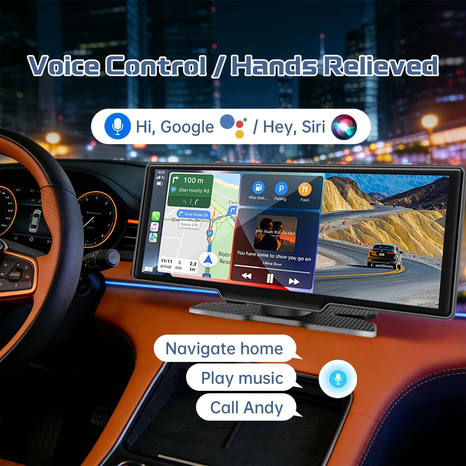 10.26″ Wireless Carplay Screen with 4K Dash Cam & 1080P Rear Camera | Portable C