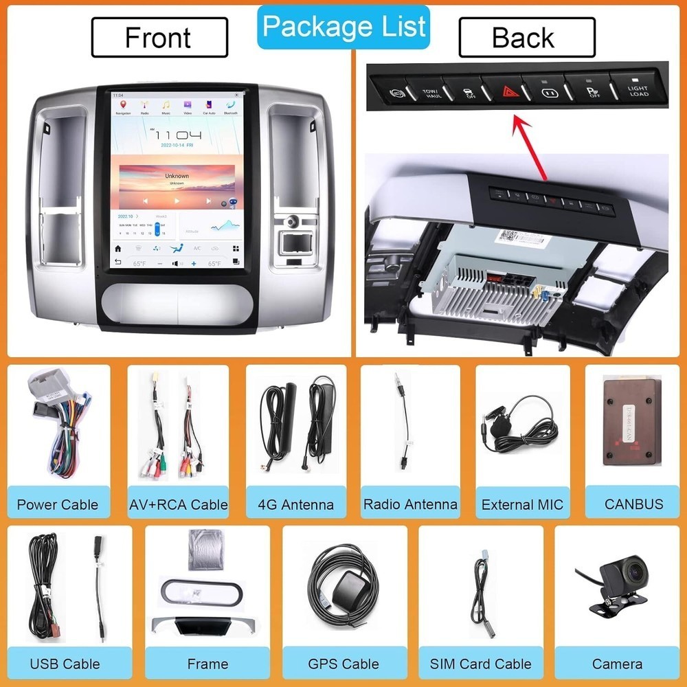 12.1″ For Dodge Ram 2008-2012 Android Car Radio Stereo GPS Navi Carplay 8G+128GB