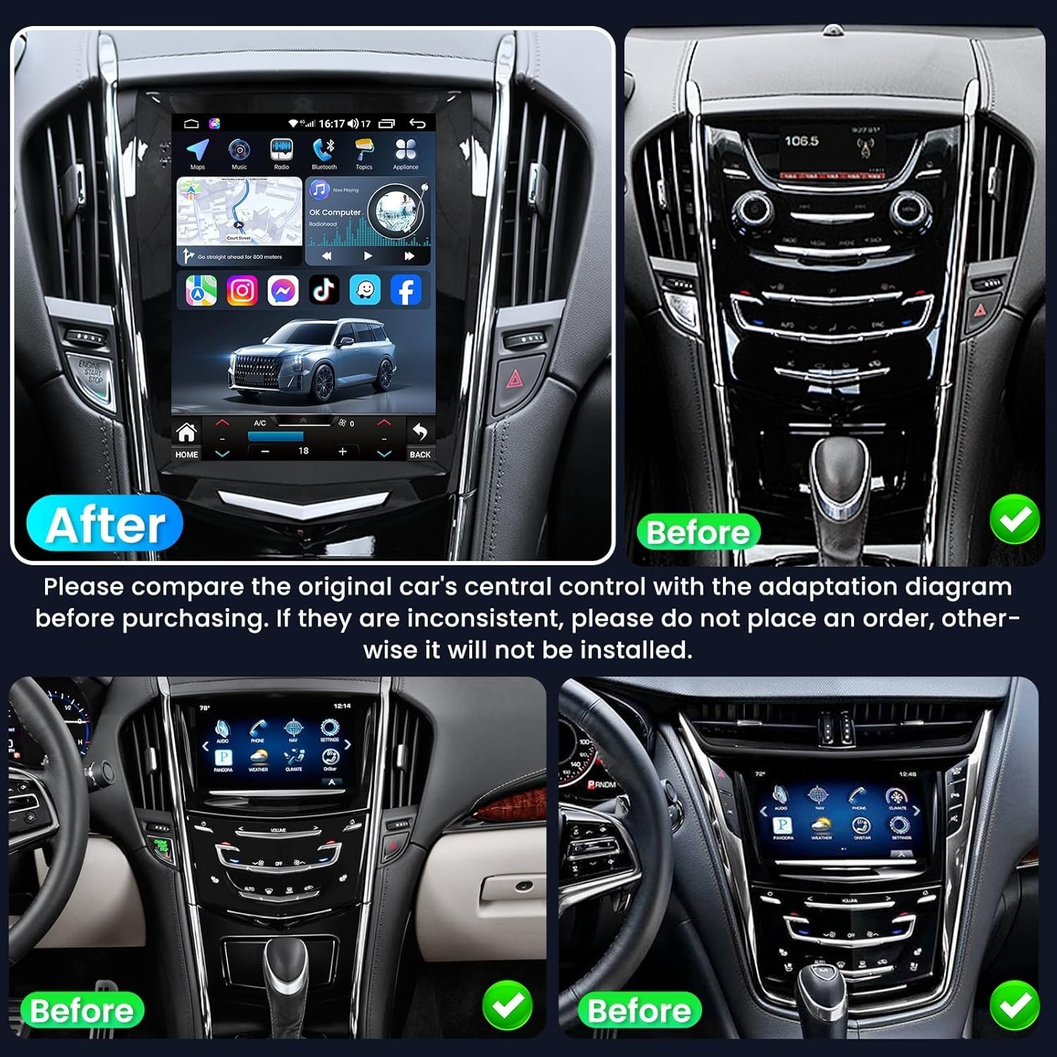 64G 9.7″Auto Radio Stereo Android Carplay for Cadillac XTS SRX CTS 2013-2018