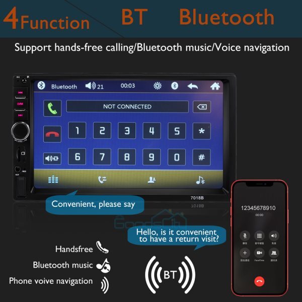 7″ Double 2 DIN Car MP5 Player Bluetooth Touch Screen Stereo Radio With Camera