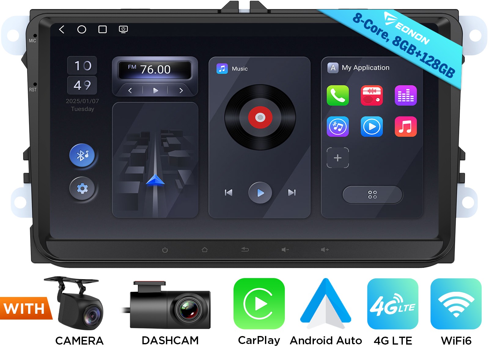 9″ QLED 8+128 Android Auto for VW Passat B6 2005-2011 Car Stereo CarPlay 4G LTE