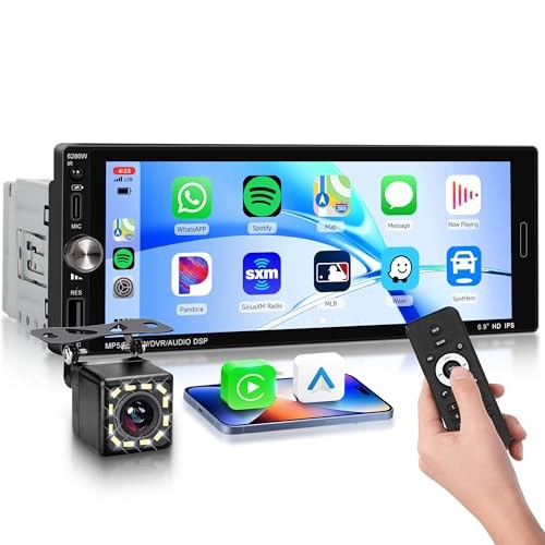 6.9 Inch Single Din Car Stereo with Wireless CarPlay/Android Auto/Mirror