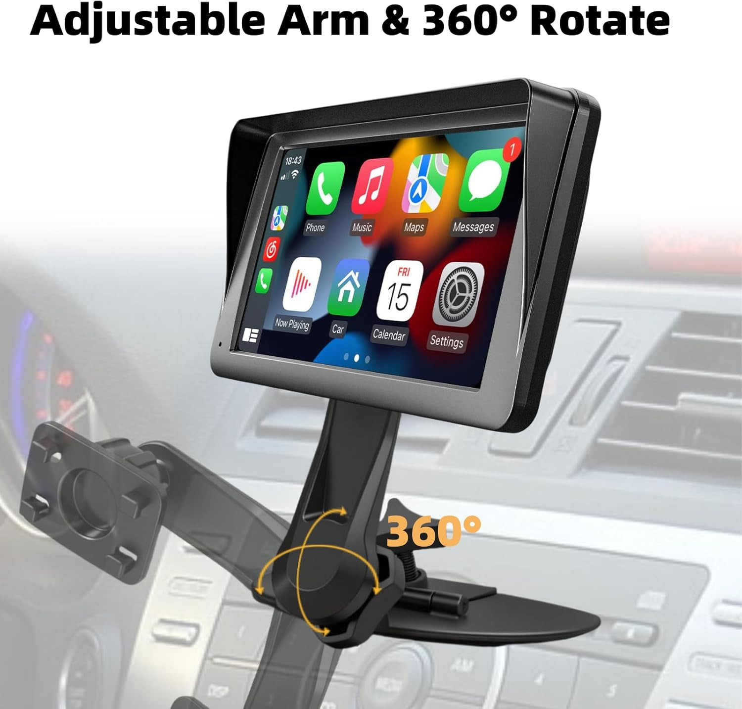 Extended Arm CD Slot Mount for Carplay Screen Adjustable 360° Rotating Universal