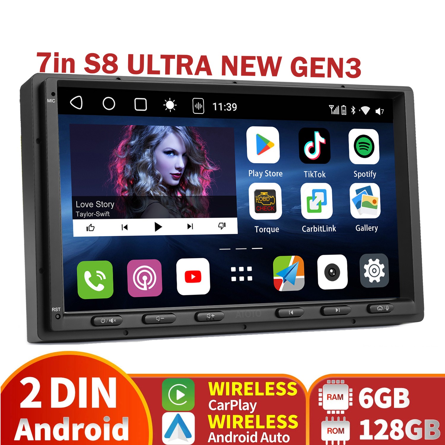 ATOTO S8 Ultra New 7in 2DIN Car Stereo Wirelss Carplay 6+128G GPS Track 4G LTE