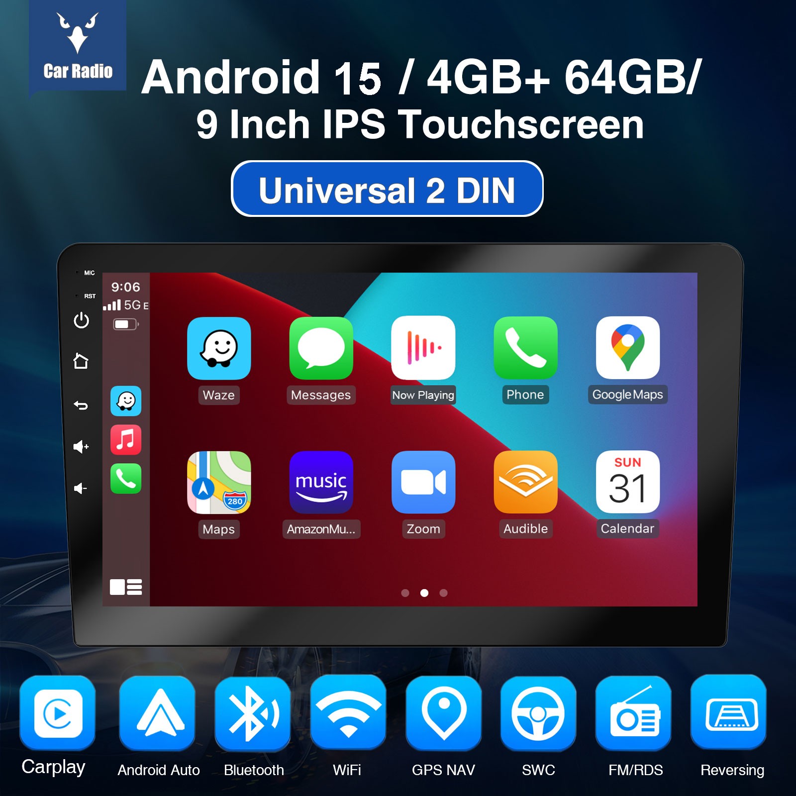 7″ Portable Wireless Apple Carplay/Android Auto Car GPS Navigation Stereo BT FM
