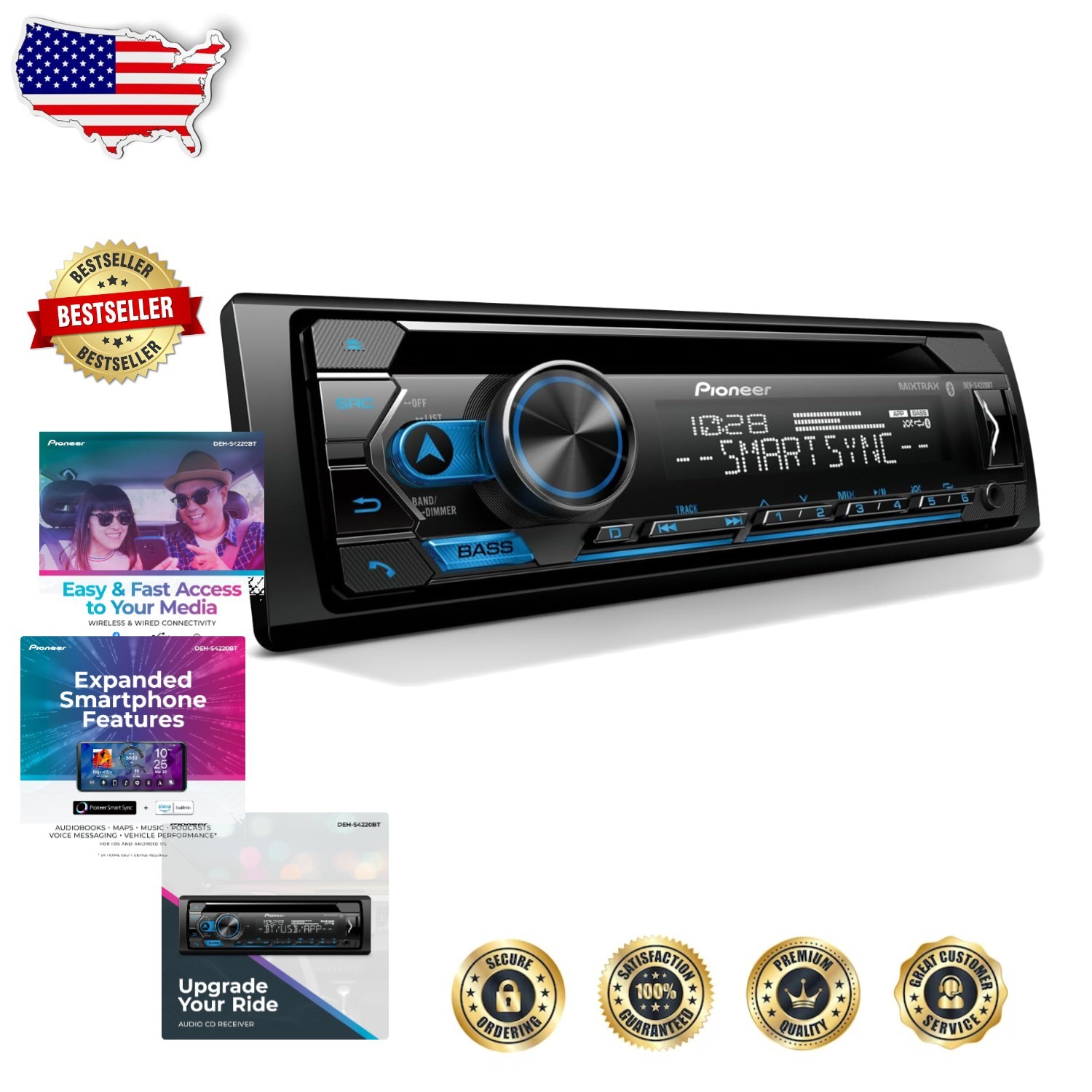 In-Dash CD Receiver: Detachable Face, Advanced Sound Retriever, 50W x 4
