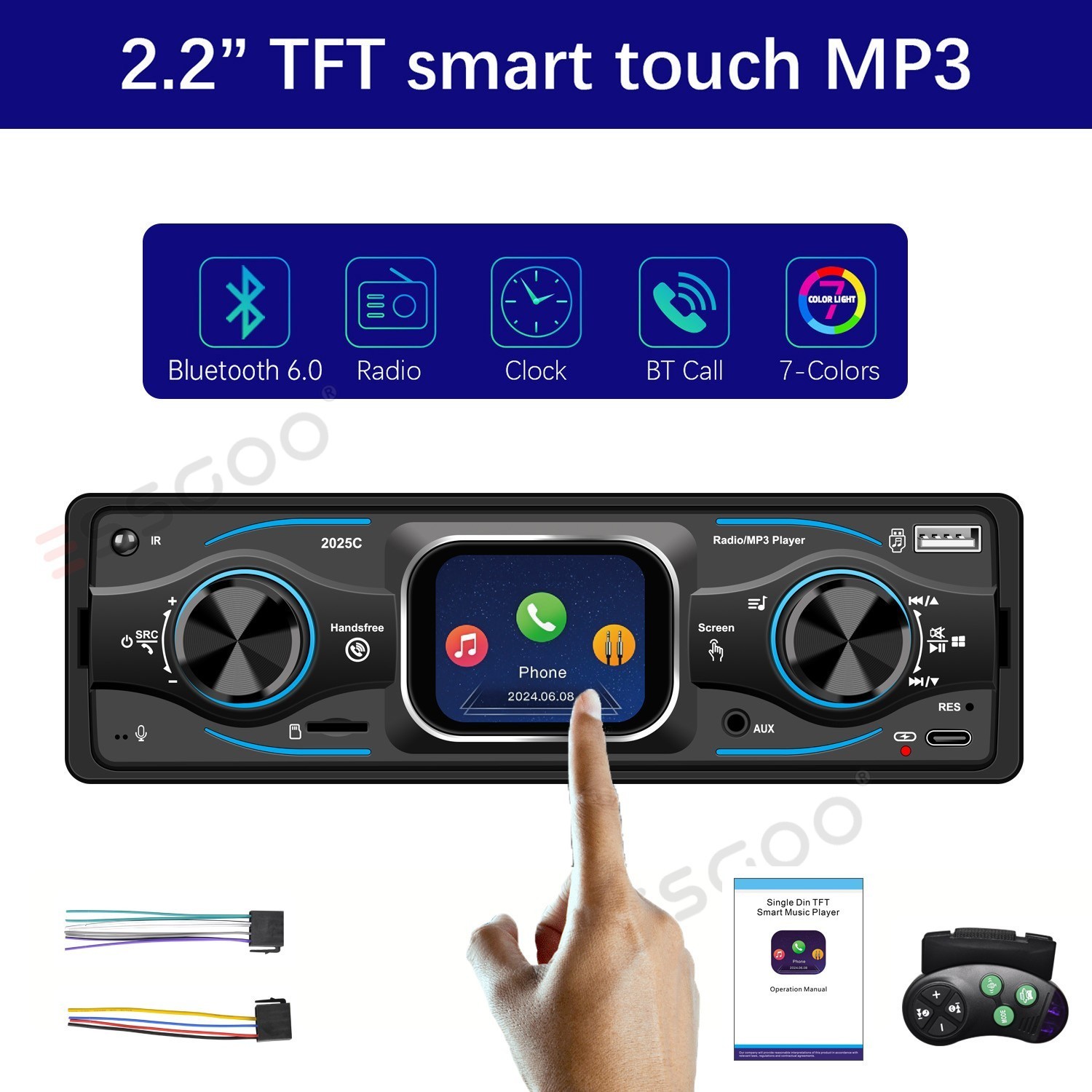 Car Stereo Radio Single 1Din 2.2″ TFT Smart Touch MP3 Bluetooth FM/USB Head Unit