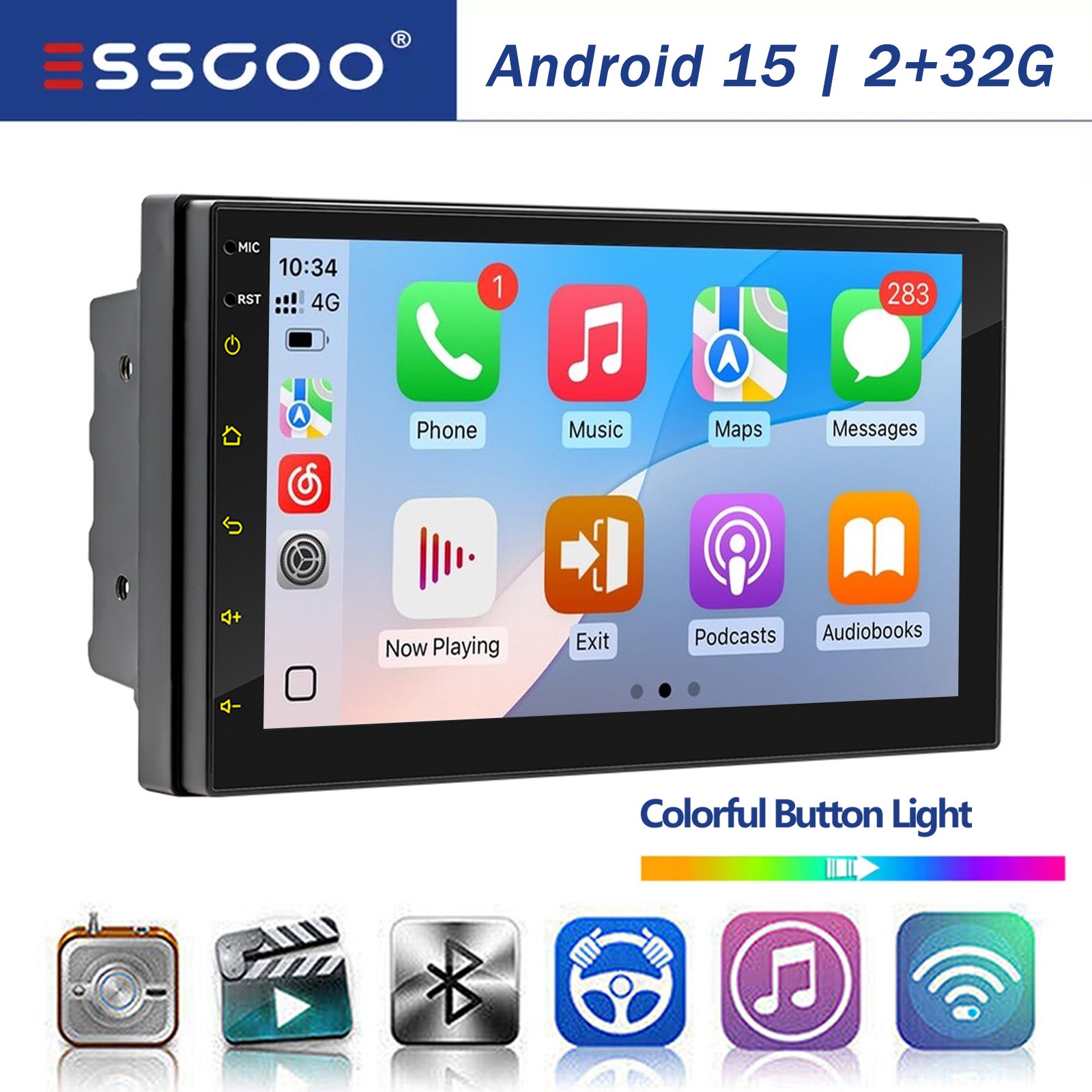 Double 2 DIN 7″ Car Stereo CarPlay 2+32GB Android 15 FM Radio GPS Head Unit WIFI