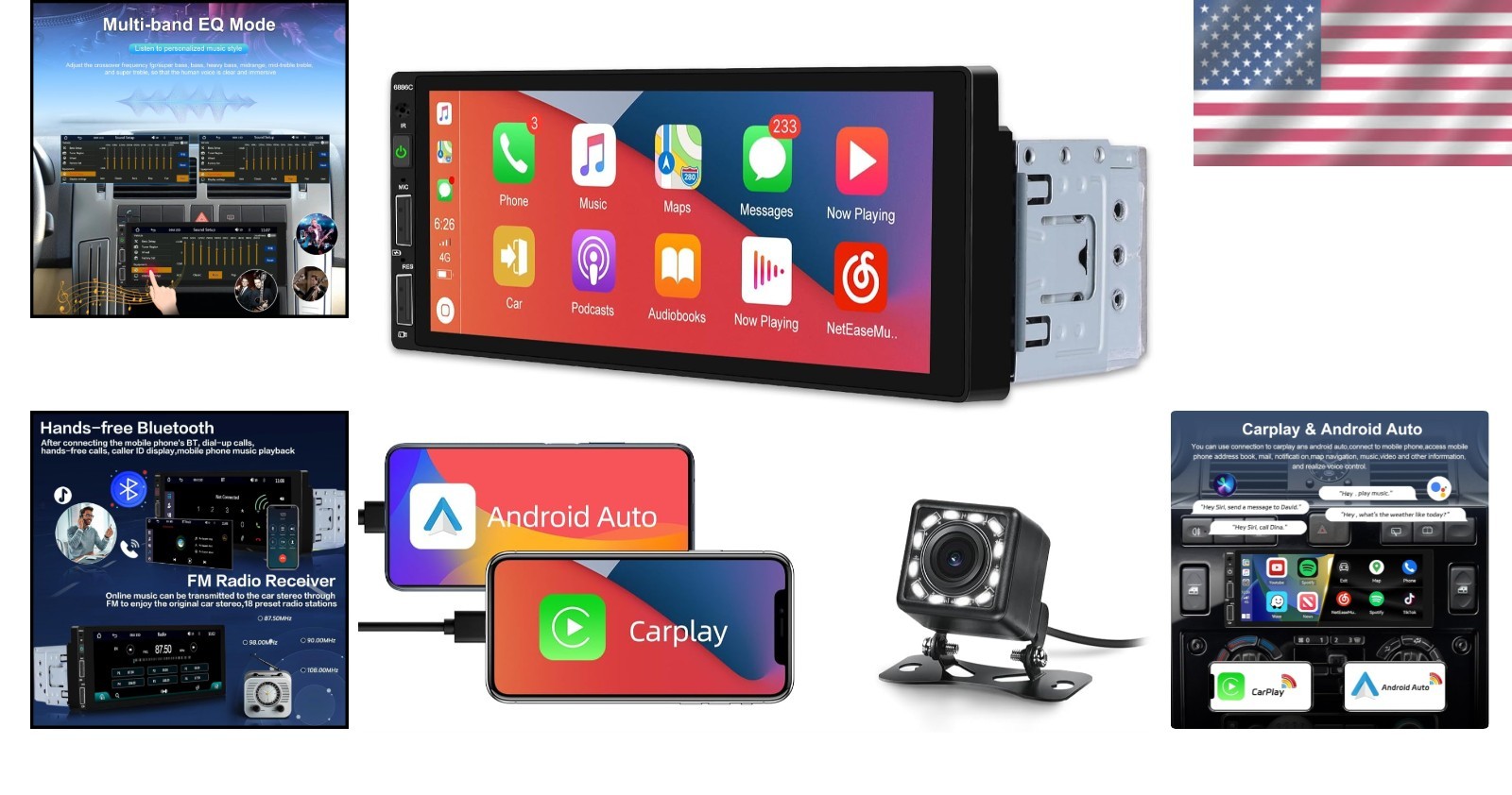 7 Color EQ Car Stereo with 6.86″ Touchscreen and Android Auto for Safe Driving