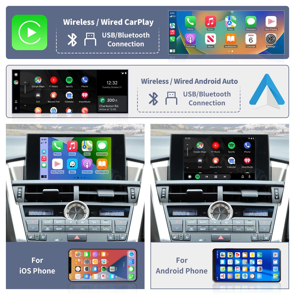 For Lexus IS NX ES RX GS UX CT LX LC RC 2014-2020 Wireless Carplay Andriod Auto