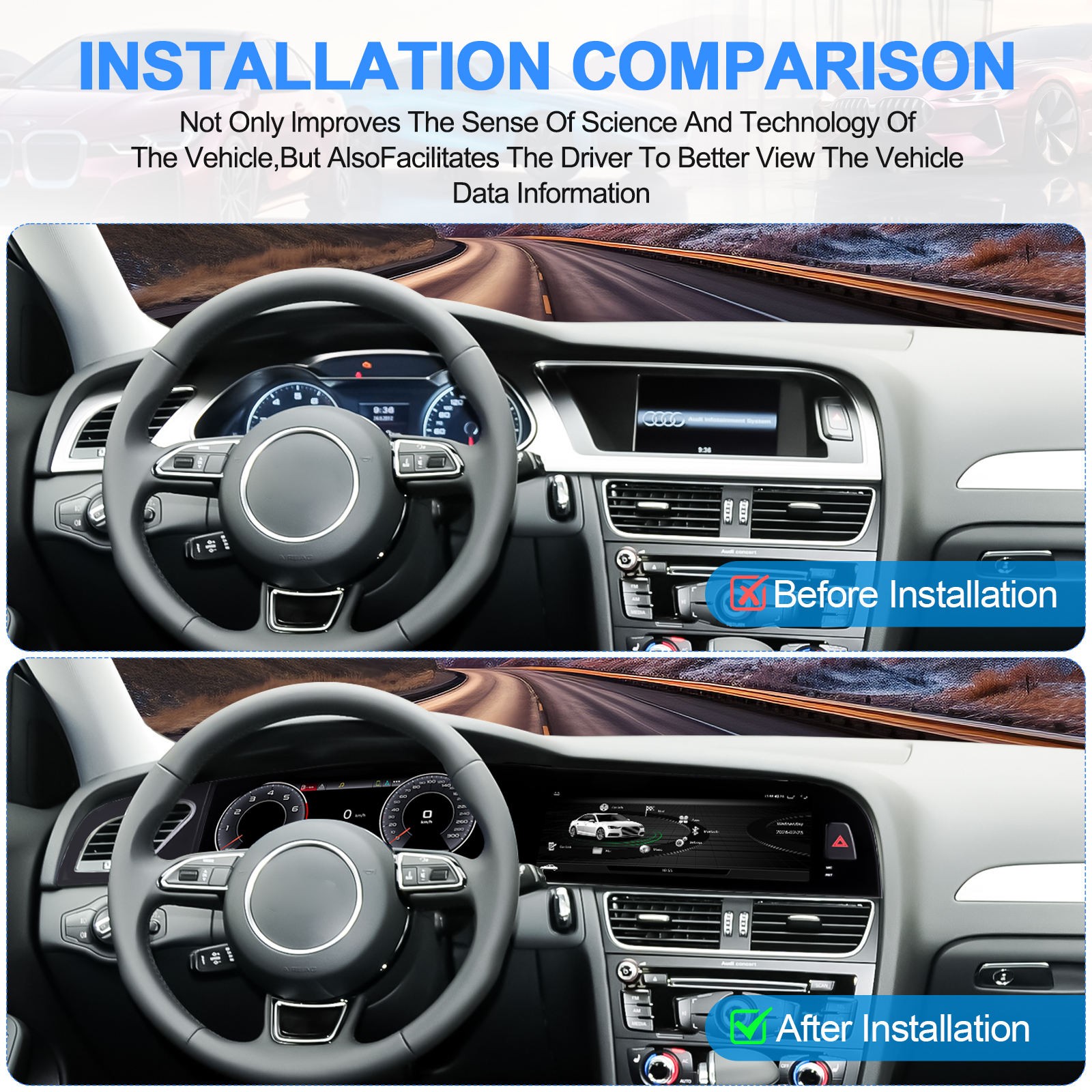 12.3″+10.25″ Dual Screen For Audi A4 2009-2016 Android Radio CarPlay GPS 4+64GB