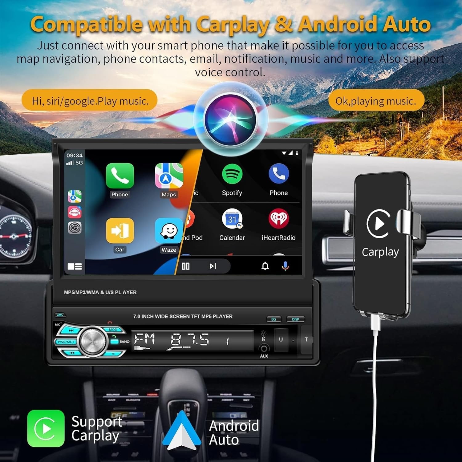 Upgraded 7-Inch Touchscreen Car Stereo with Android Auto & AHD Reverse Camera
