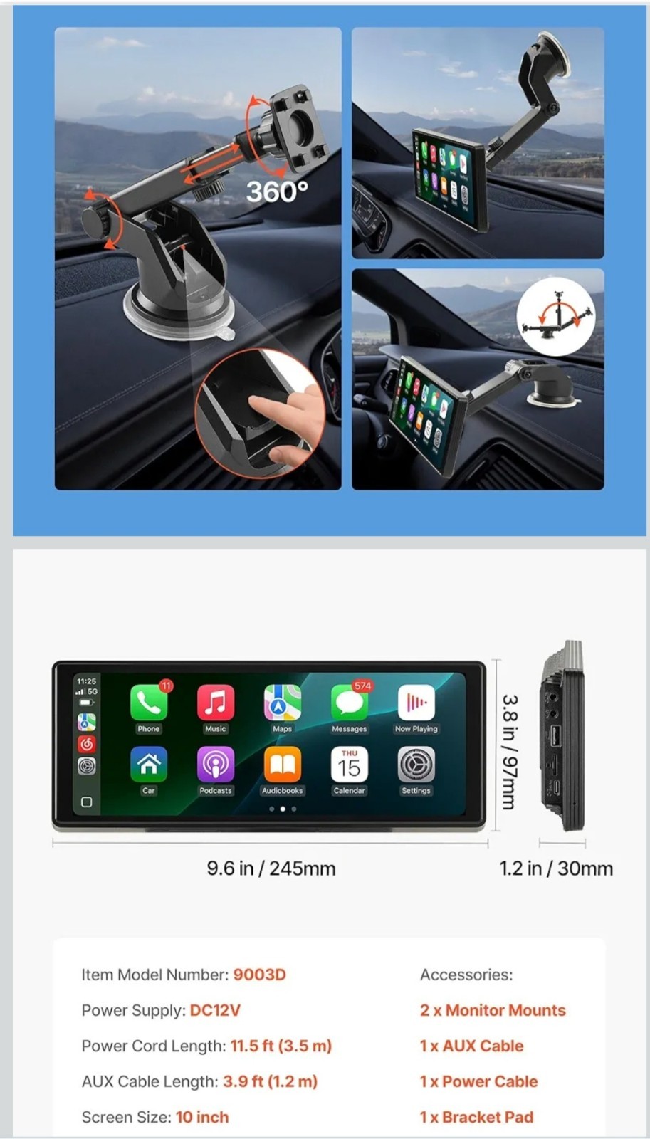 VEVOR Wireless Car Stereo, 10-Inch HD Portable Radio Touch Screen Compatible…