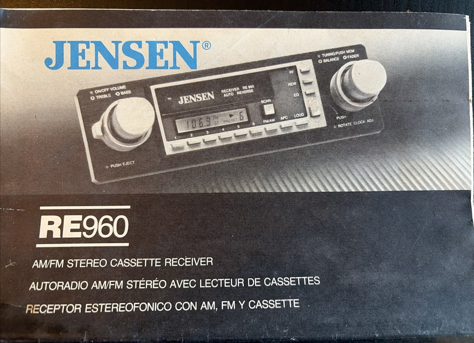 Vtg & Orig Fold Out Manual for Jensen AM/FM Casette Car Stereo Model RE960