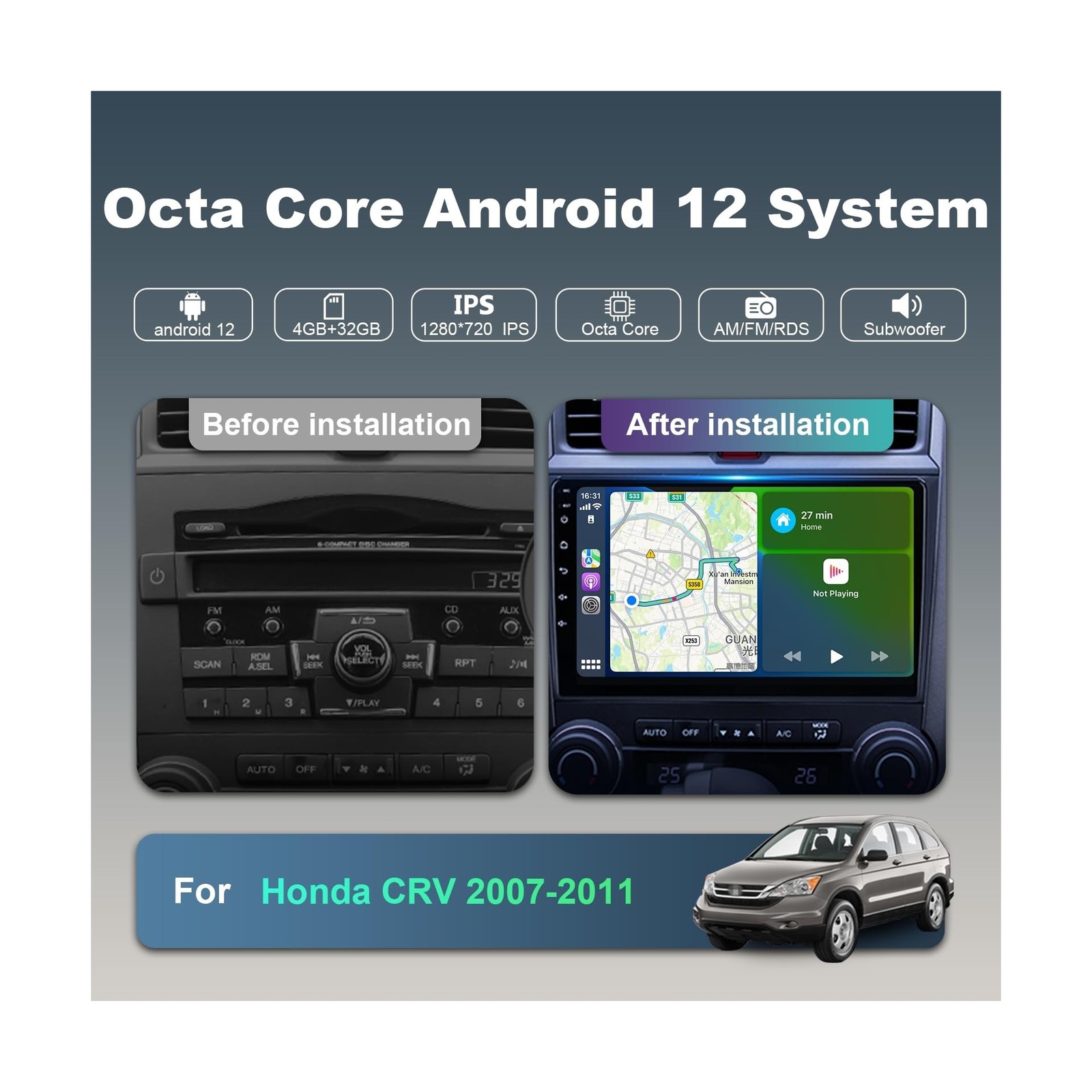 4+32G 8 Core Android Car Radio Stereo for Honda CRV 2007 2008 2009 2010 2011 …