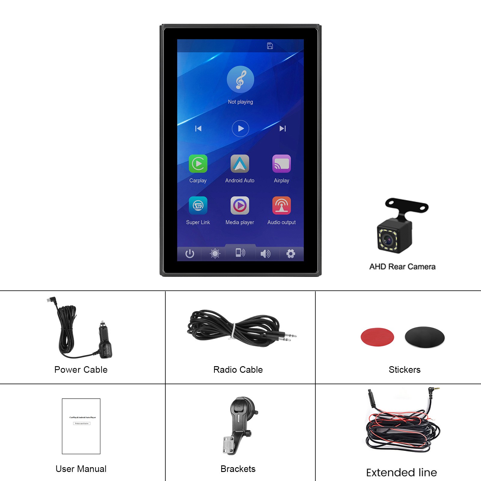 7-inch Full Touch Screen Apple CarPlay Android Auto Switching Display Camera