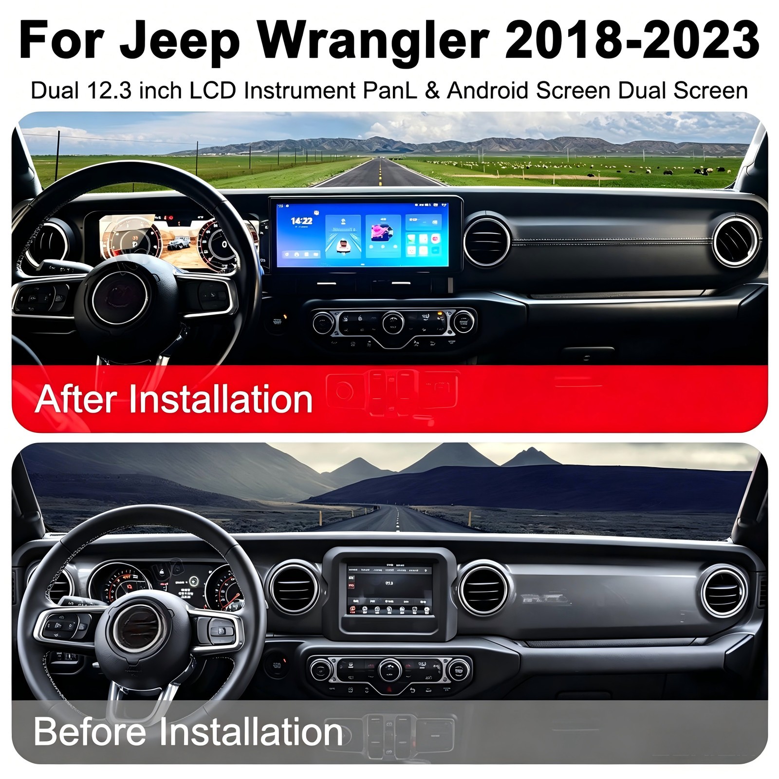 24.6″ For Jeep Wrangler JL Gladiator 2018-23 Dual Screen Digital Cluster 8+128G