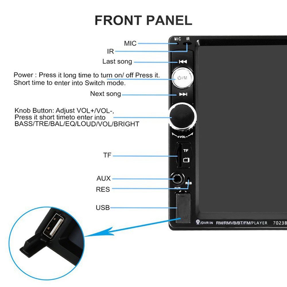 Estereo De Pantalla con Bluetooth Para Coche Carro Auto MP5 Player USB/SD/AUX/FM