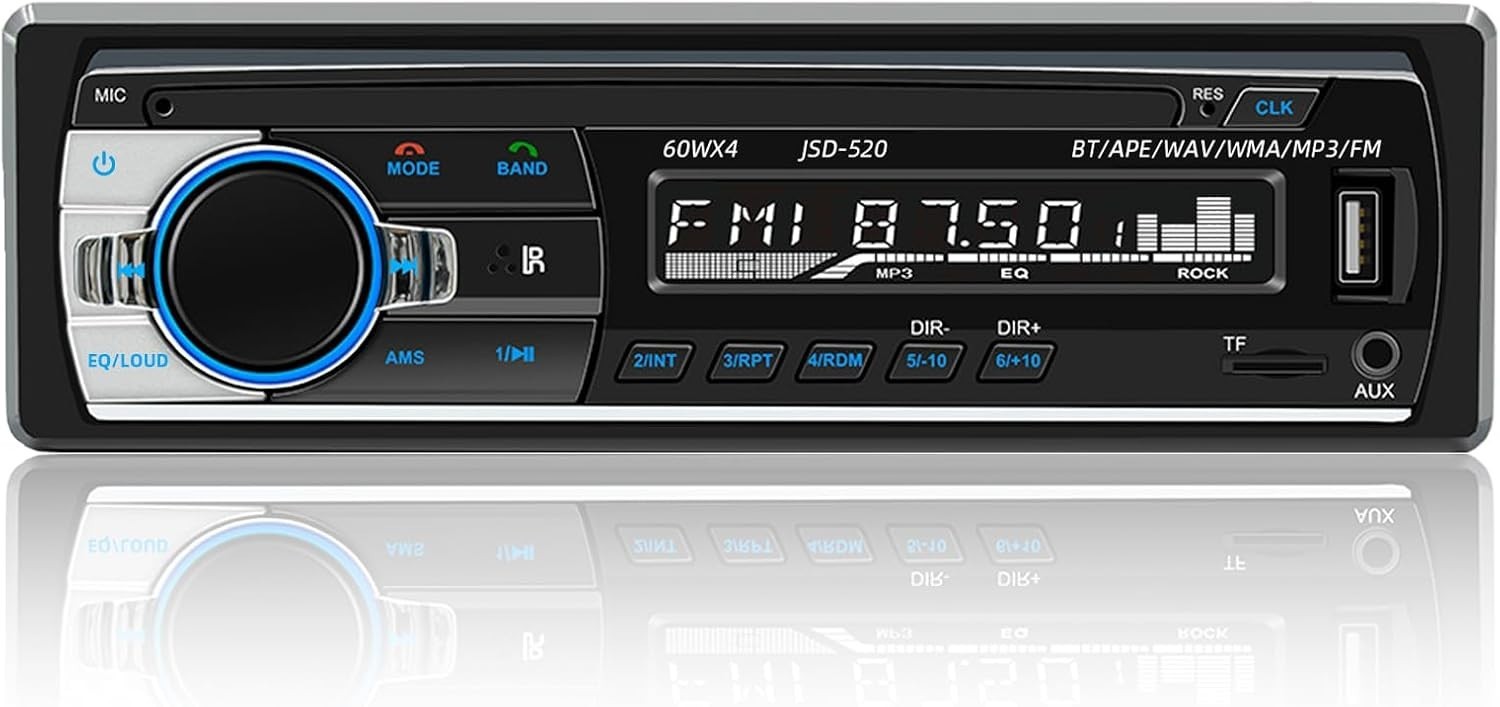 Compact JSD-520 Single Din Car Stereo with Bluetooth & Hands-free Calling