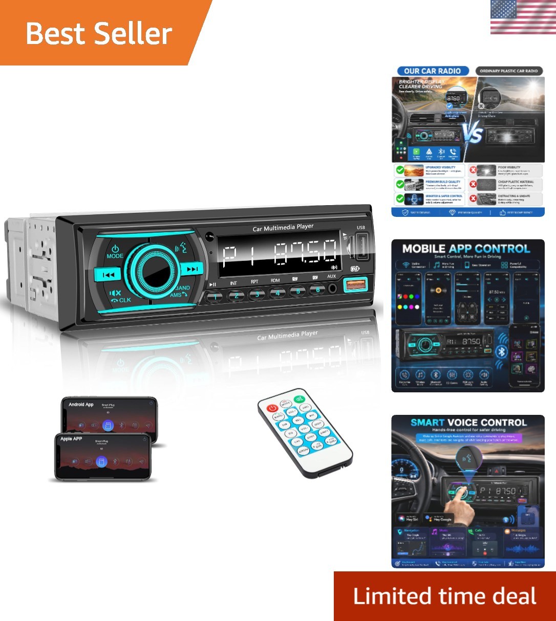 200W Bluetooth Car Head Unit with 7 Color LED & Voice Control for Seamless Music