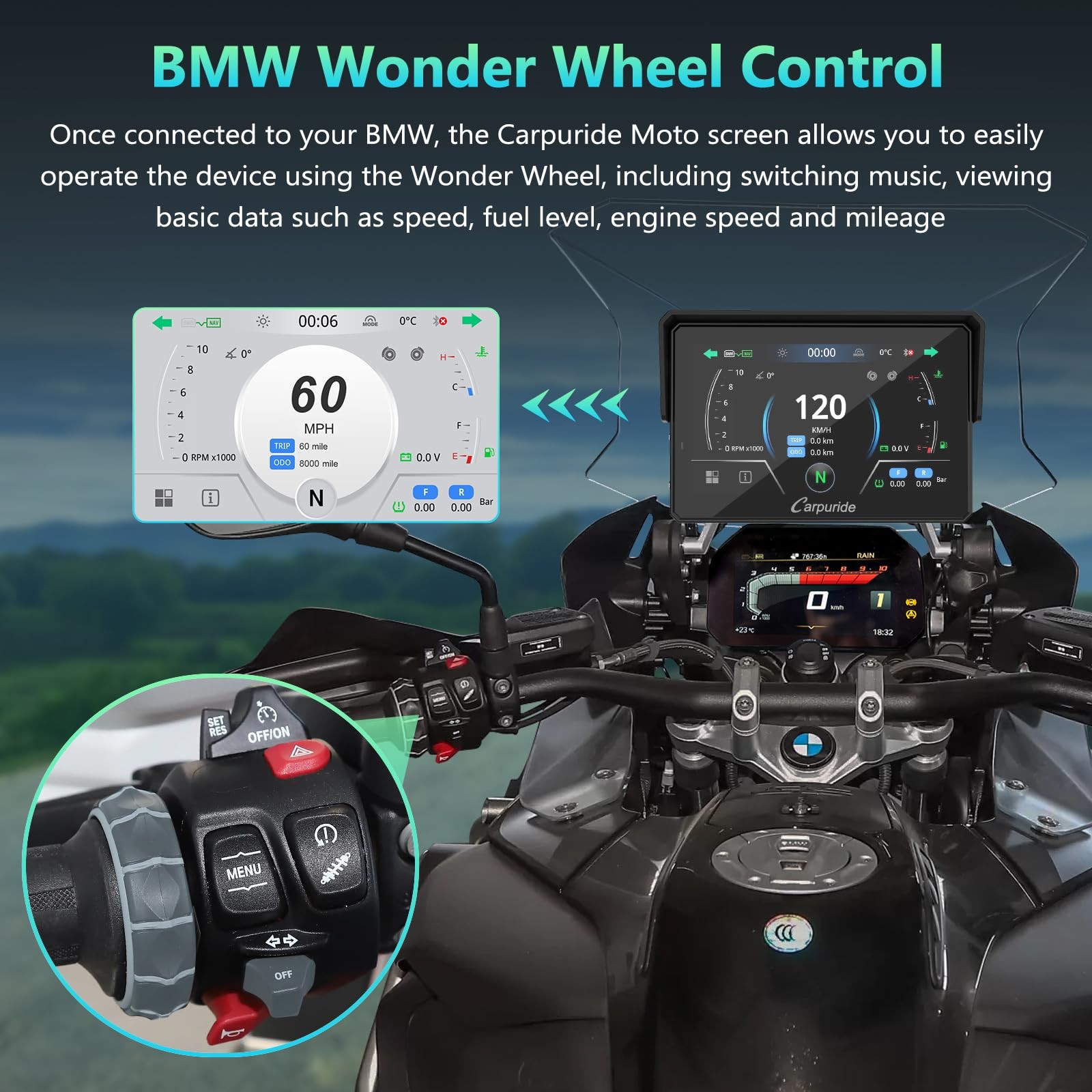 CARPURIDE W502BS PRO for BMW Motorcycle CarPlay & Android Auto Dual Bluetooth…