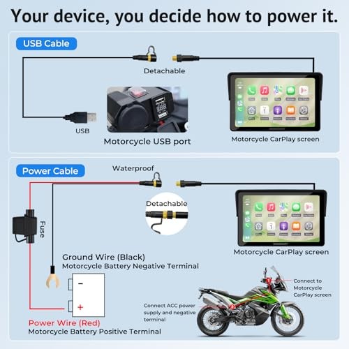W722TPMS 7″ Wireless Motorcycle CarPlay & Android Auto with TPMS,IP67 7 Inch