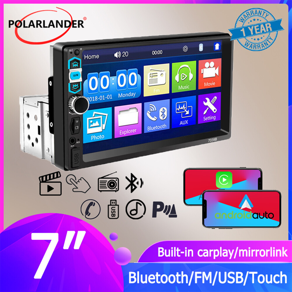 7″ 1Din Car Stereo Wired Carplay Android Auto USB TF Bluetooth Mirror Link Radio