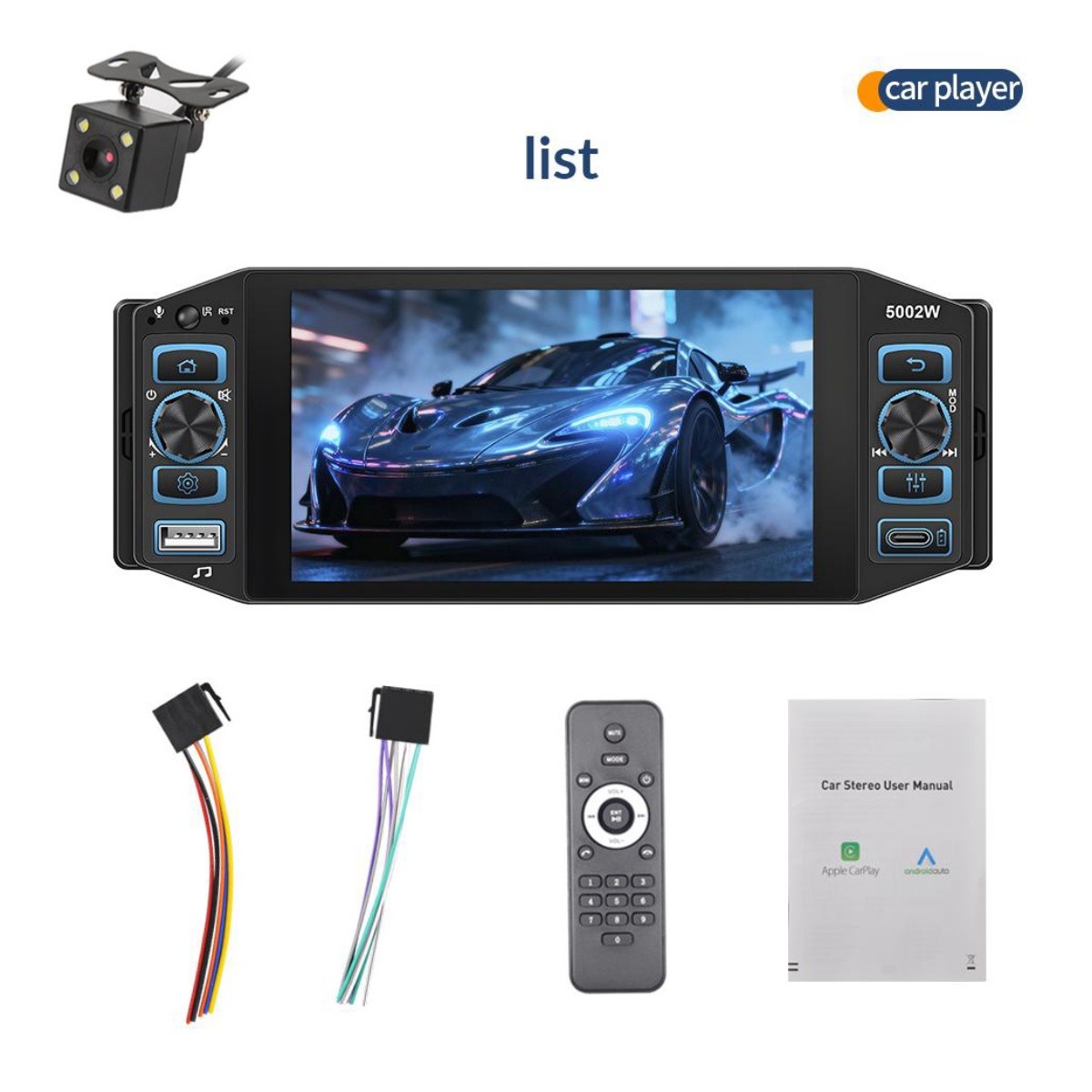 5in Car Stereo MP5 Player Bluetooth Radio HD Touch Screen USB W/4LED Rear Camera