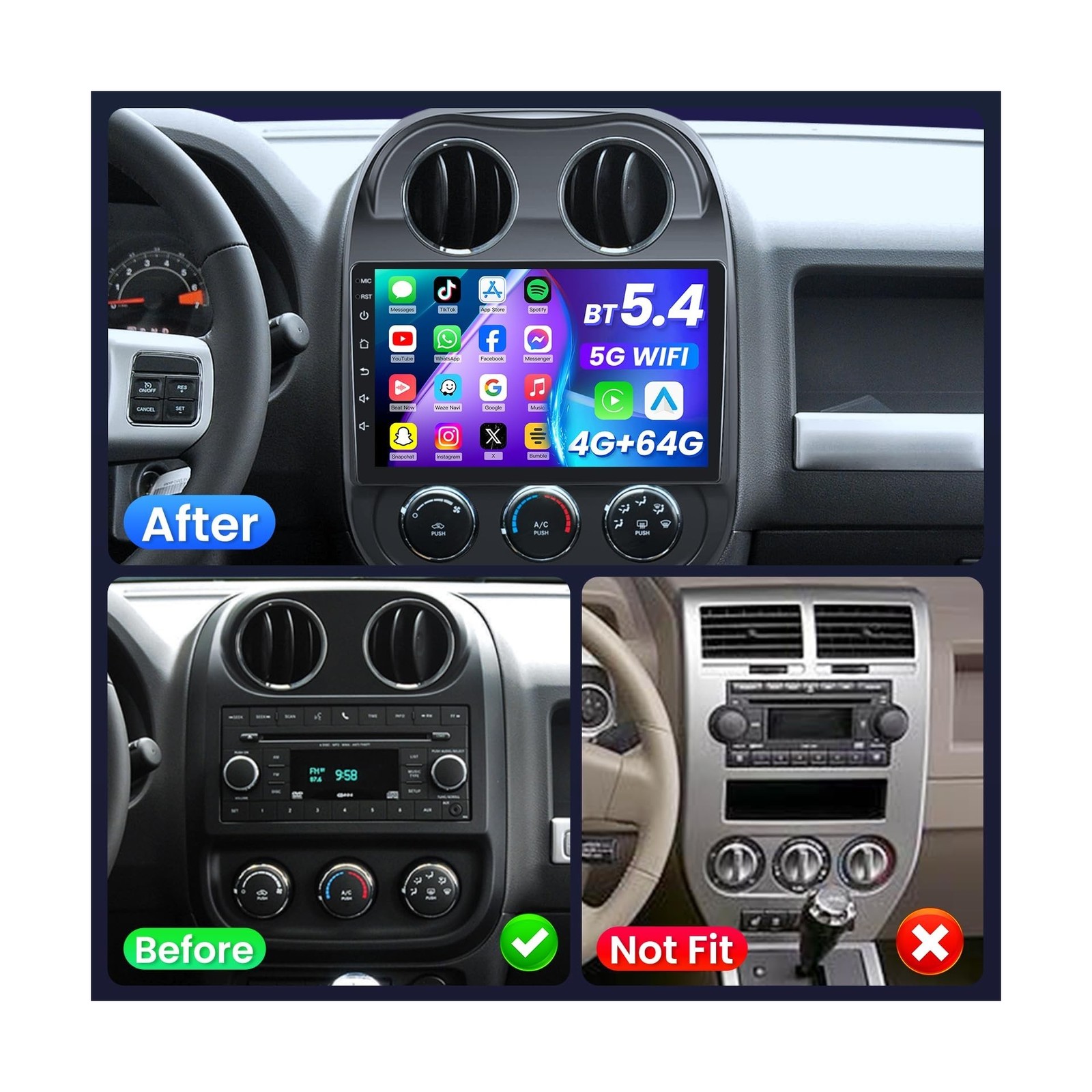 [4G+64G] Car Radio Stereo for Jeep Patriot Compass 2010-2016: Upgrade Bluetoo…