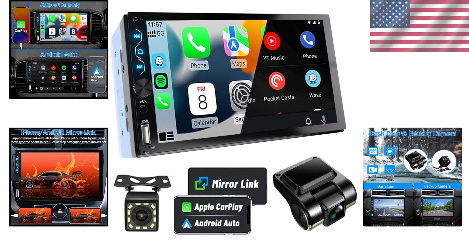 Advanced 7 Inch Car Stereo with Dash Cam, Carplay, Android Auto & Bluetooth 5.1