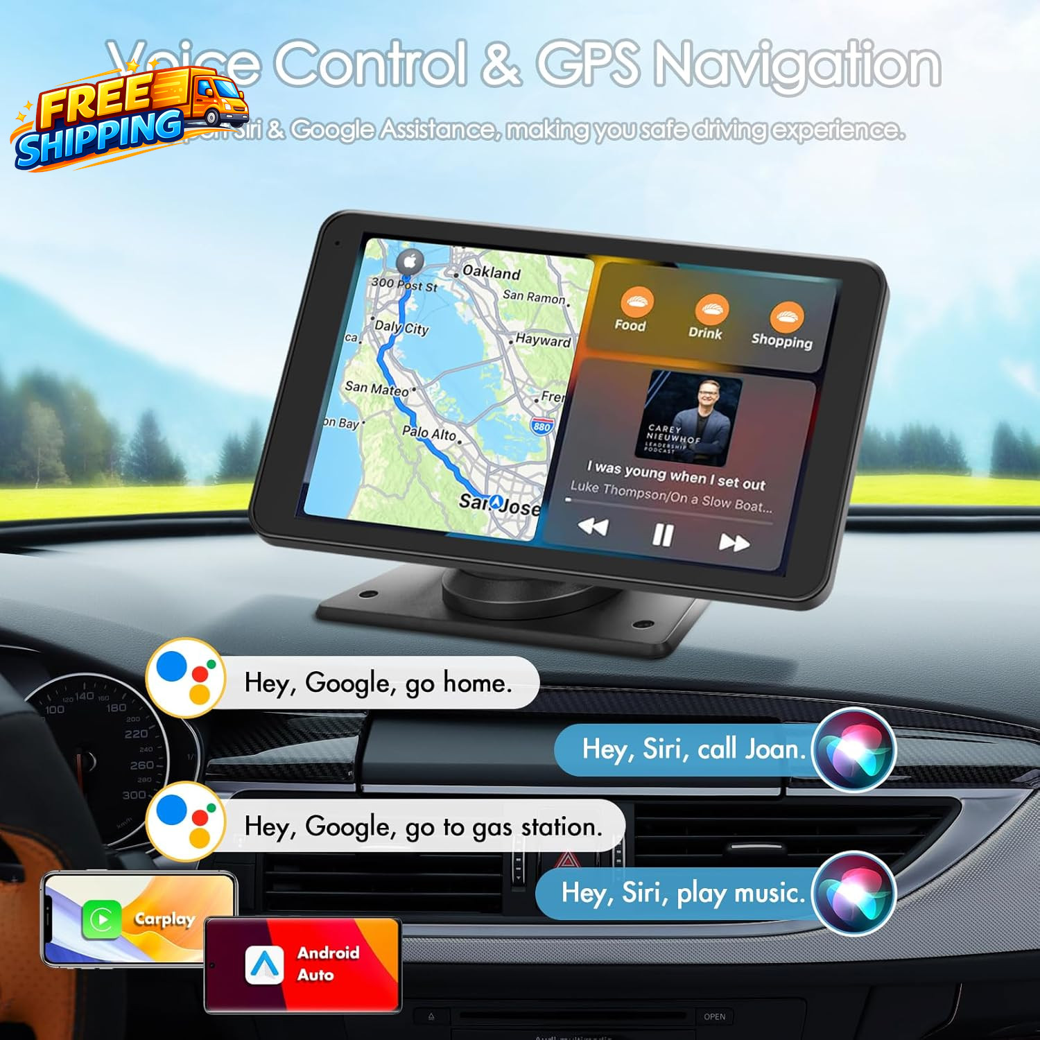 Portable Wireless Carplay Car Stereo 7 HD Touchscreen for Car with Apple Carplay