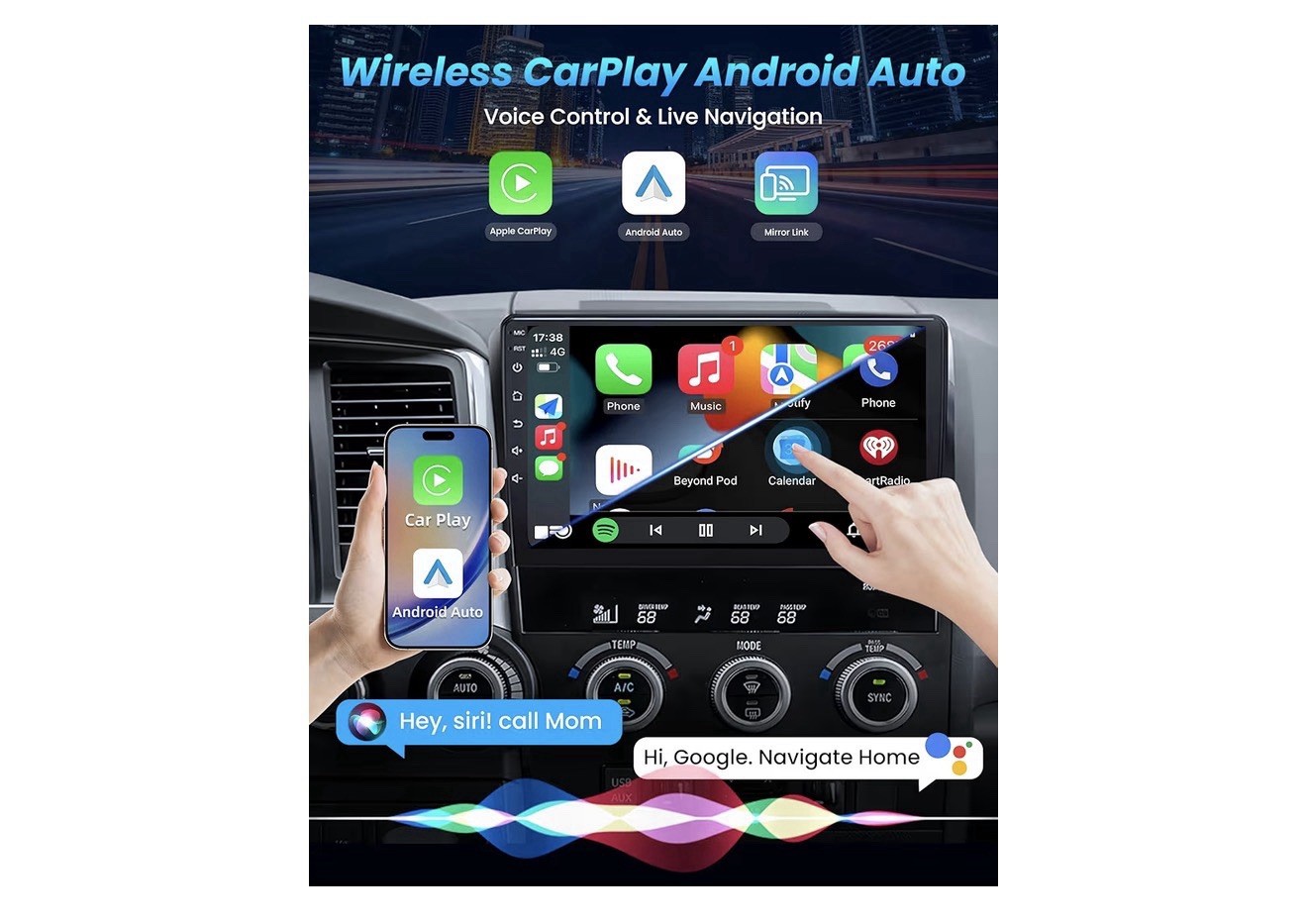 10in Android Touchscreen Car Stereo for Toyota Tundra 2007-2013 BT CarPlay