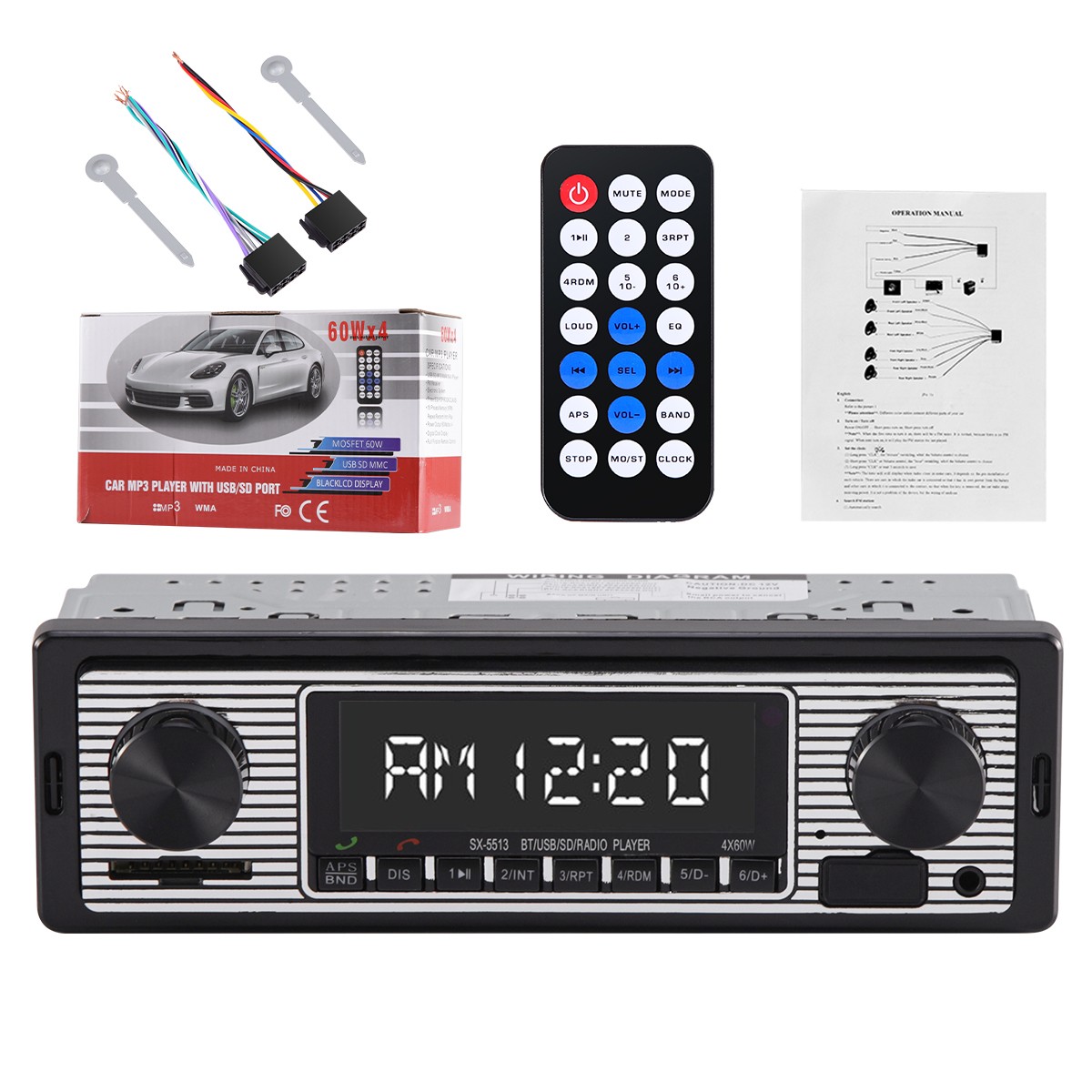 Vintage Bluetooth Car FM Radio MP3 Player SB Classic Stereo Audio Receiver AUX