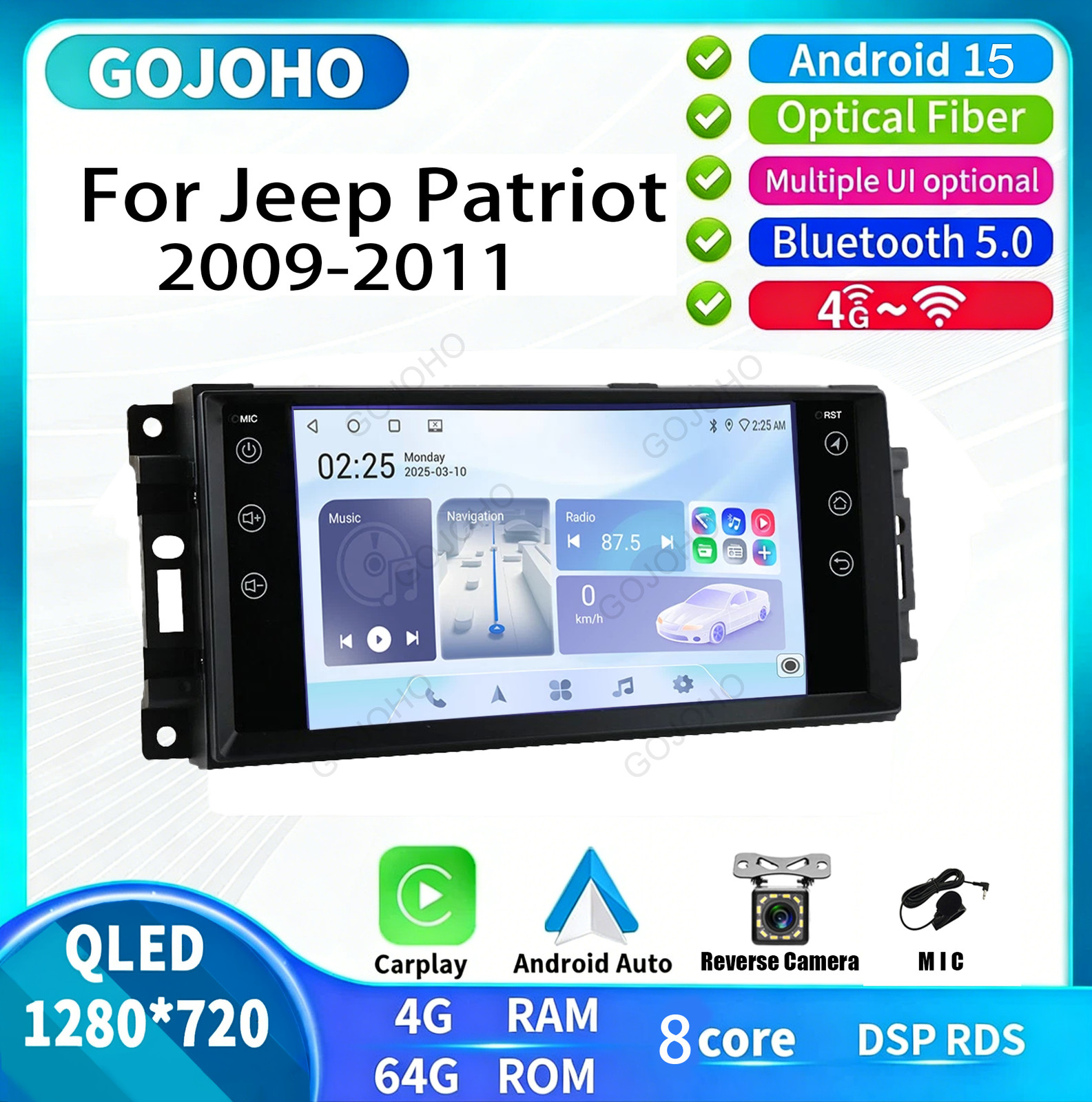 Android15 For Jeep Patriot 2009-2011 Car Radio Stereo Carplay GPS Navi Screen 7″