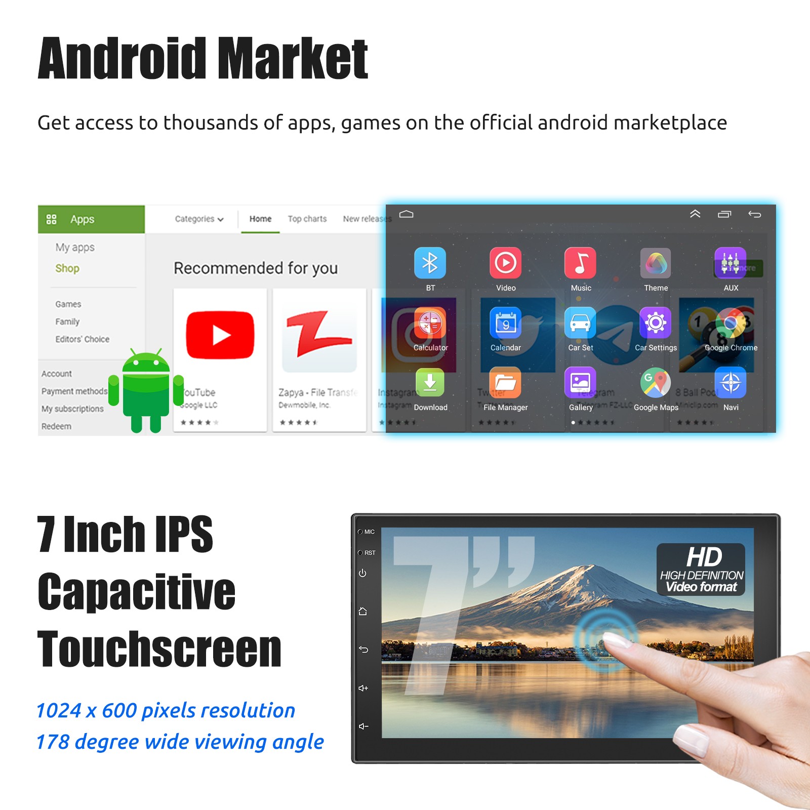 CAM+ 7 Inch 4+64GB Double 2 Din Car Stereo Carplay Android 15 Radio GPS Sat Navi