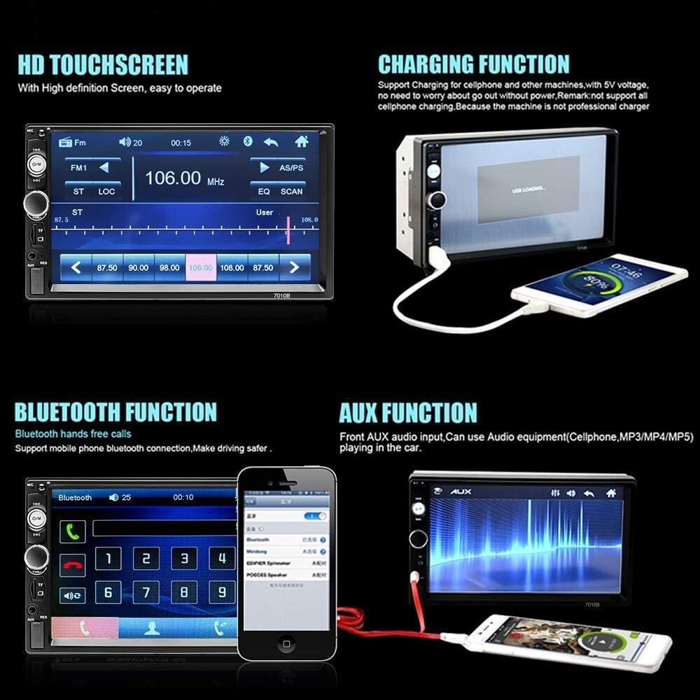 Car Multimedia Experience: 7-Inch HD Double Din Stereo with Bluetooth & Camera