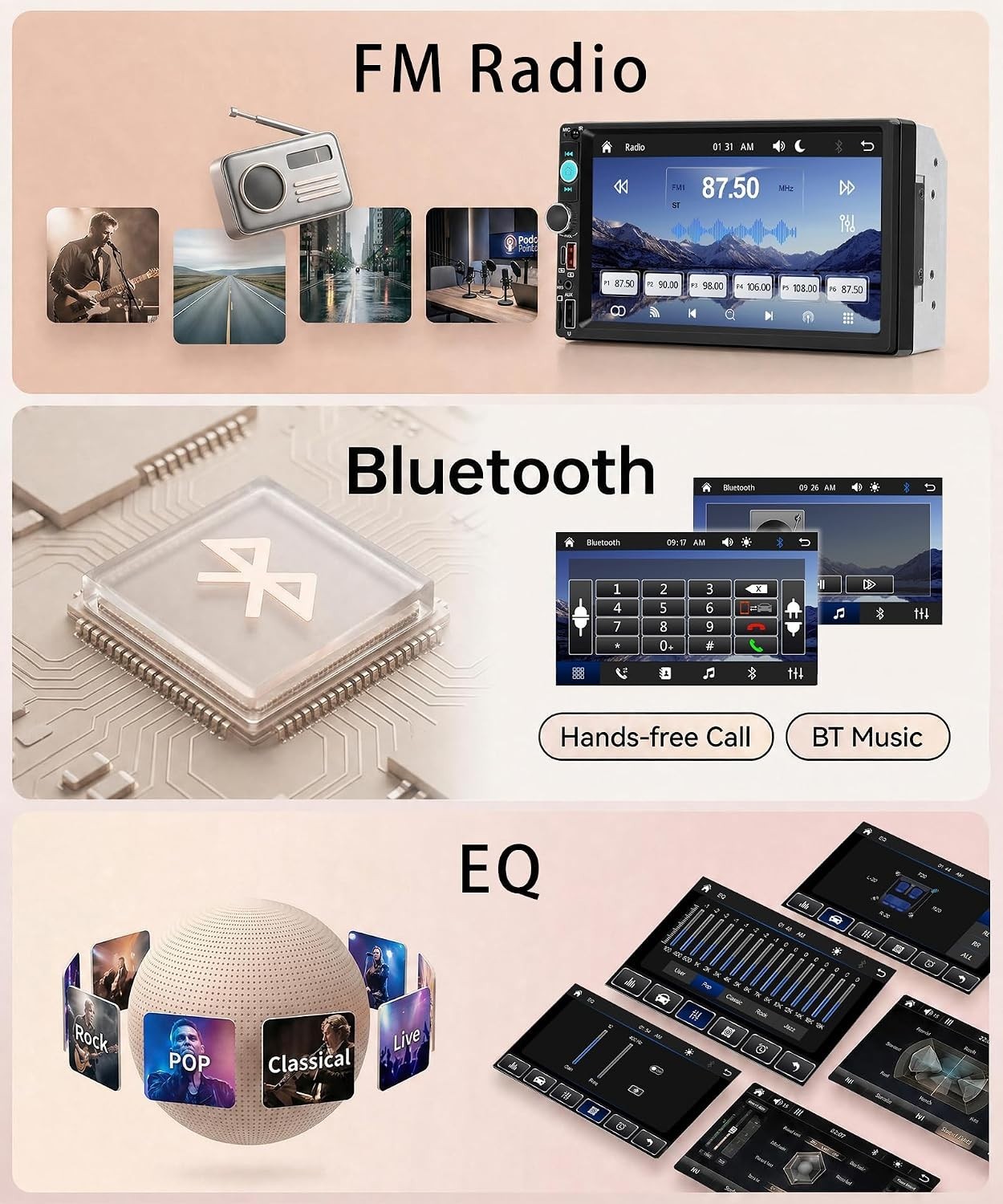 Single Din Car Stereo Wirelsss Carplay Android Auto, 1 Din Head Unit Bluetoot…
