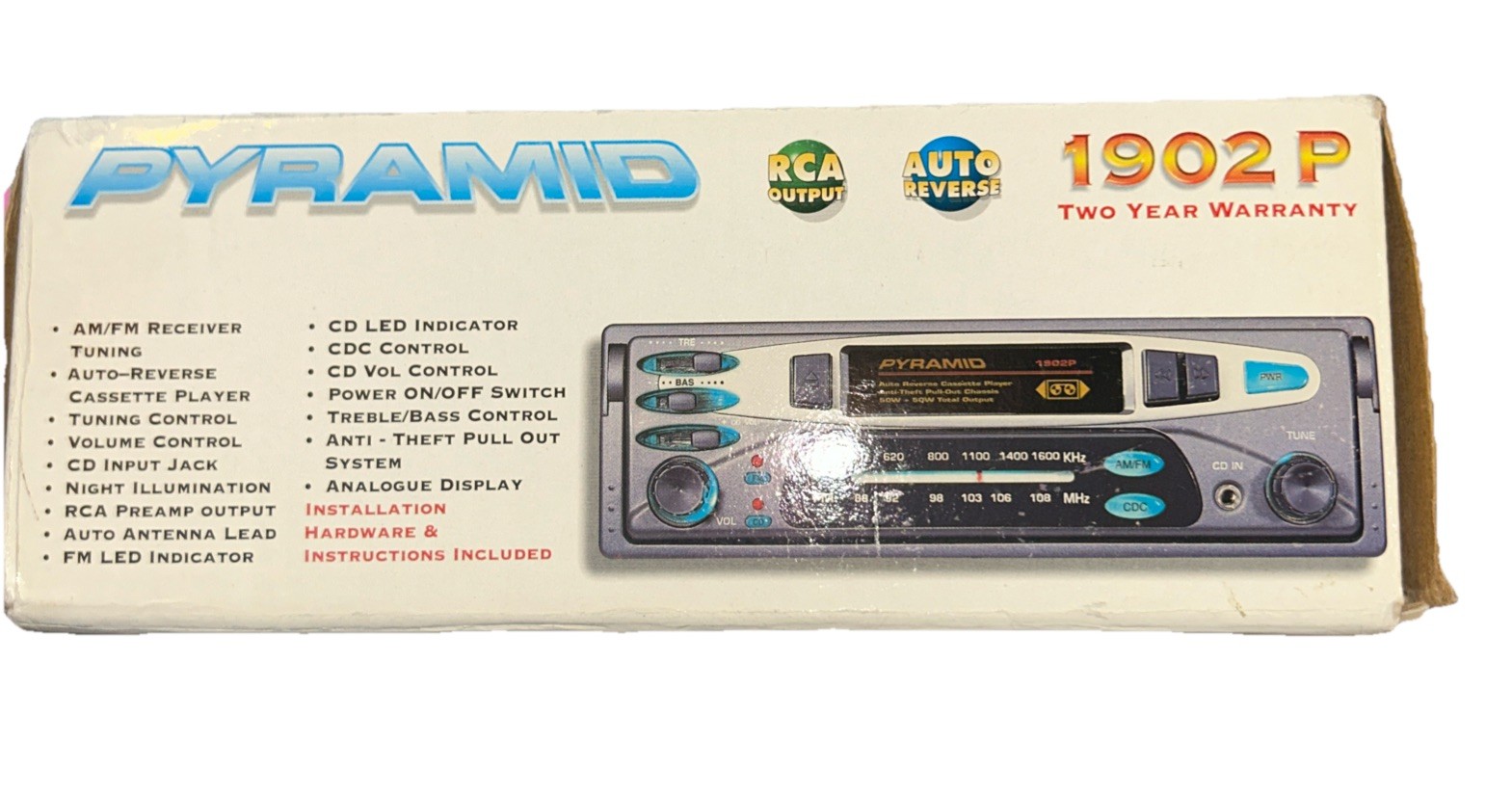 Pyramid 1902P Anti-Theft Pull Out Am/FM Receiver Auto-Reverse Cassette VTG