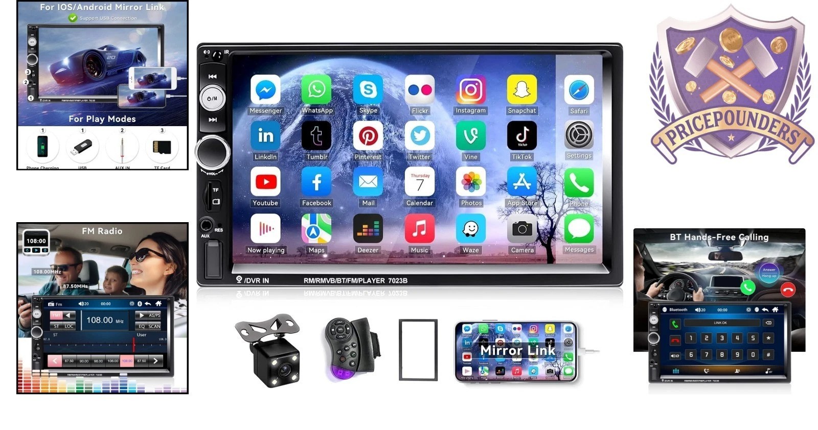 7 inch Double Din Car Stereo Bluetooth MP5 Player with Backup Camera