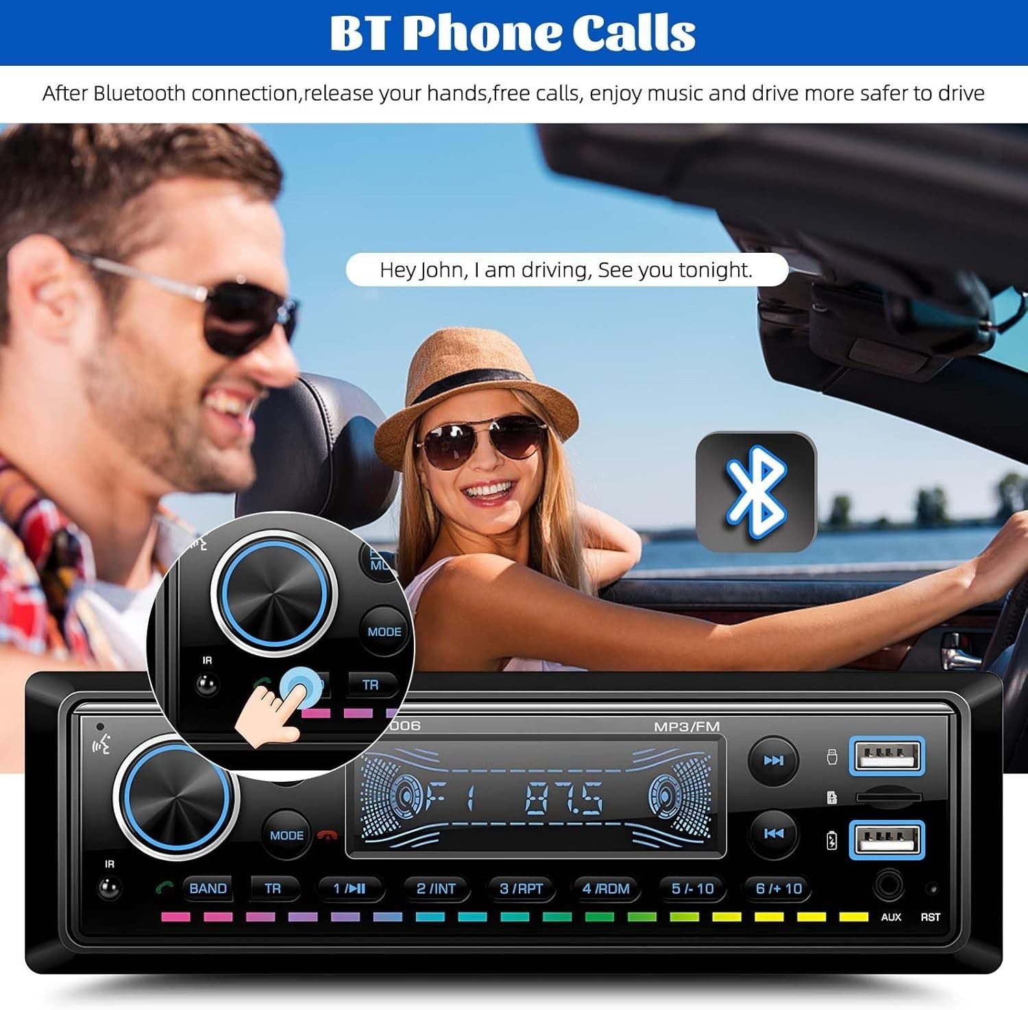 Multimedia Car Stereo with FM Radio, Quick Charge & Hands-Free Bluetooth Calling